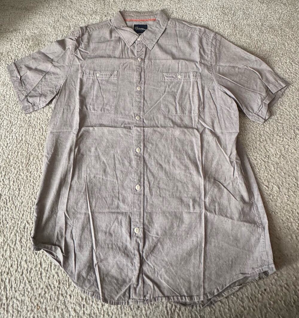 St. John’s Bay Mens XL Button Up Shirt Gray Short Sleeve 100% Cotton Casual
